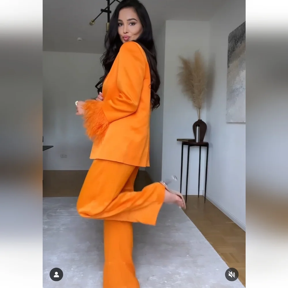 ZARA Set 2pc Blazer and Pants Feather Orange Size M